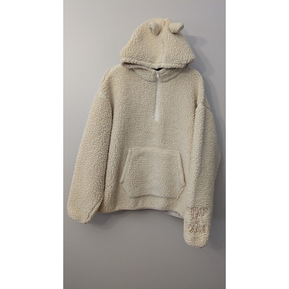 Tokyo Disney Resort Hoodie L Oversized Chip N Dale Ears Sherpa Cream Cozy RARE - Picture 2 of 9